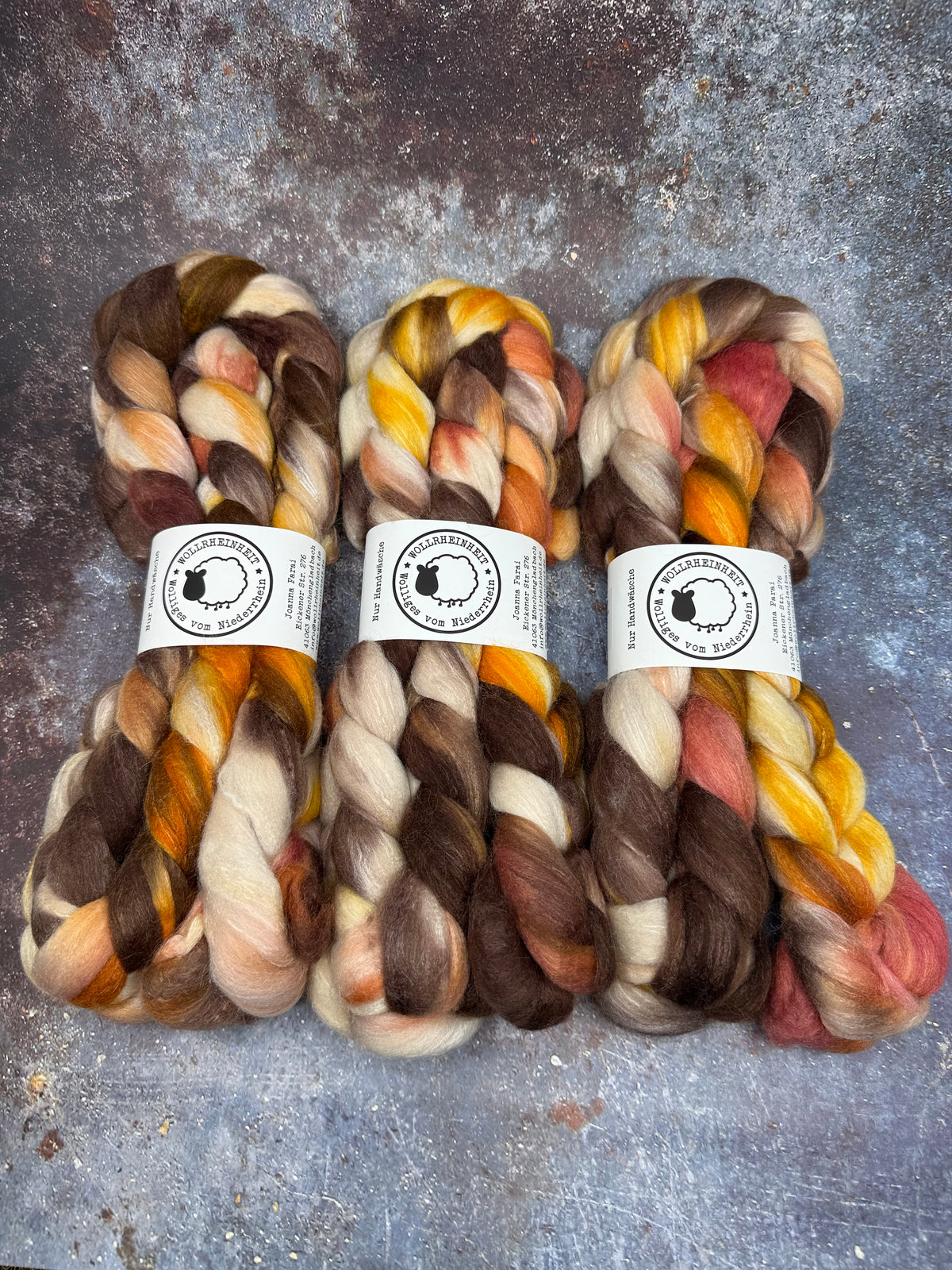 Handgefärbte Spinnfaser Merino Alpaka Tussahseide PUMPKIN SPICE