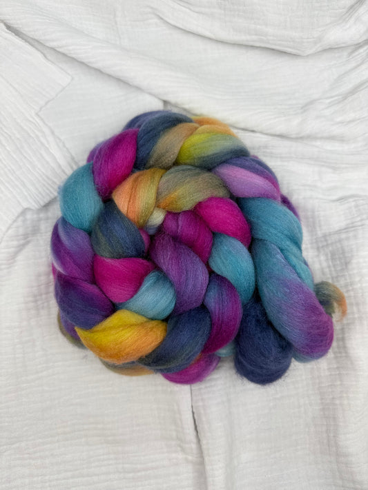 Handgefärbte Spinnfaser Merino Tussahseide KALEIDOSCOPE