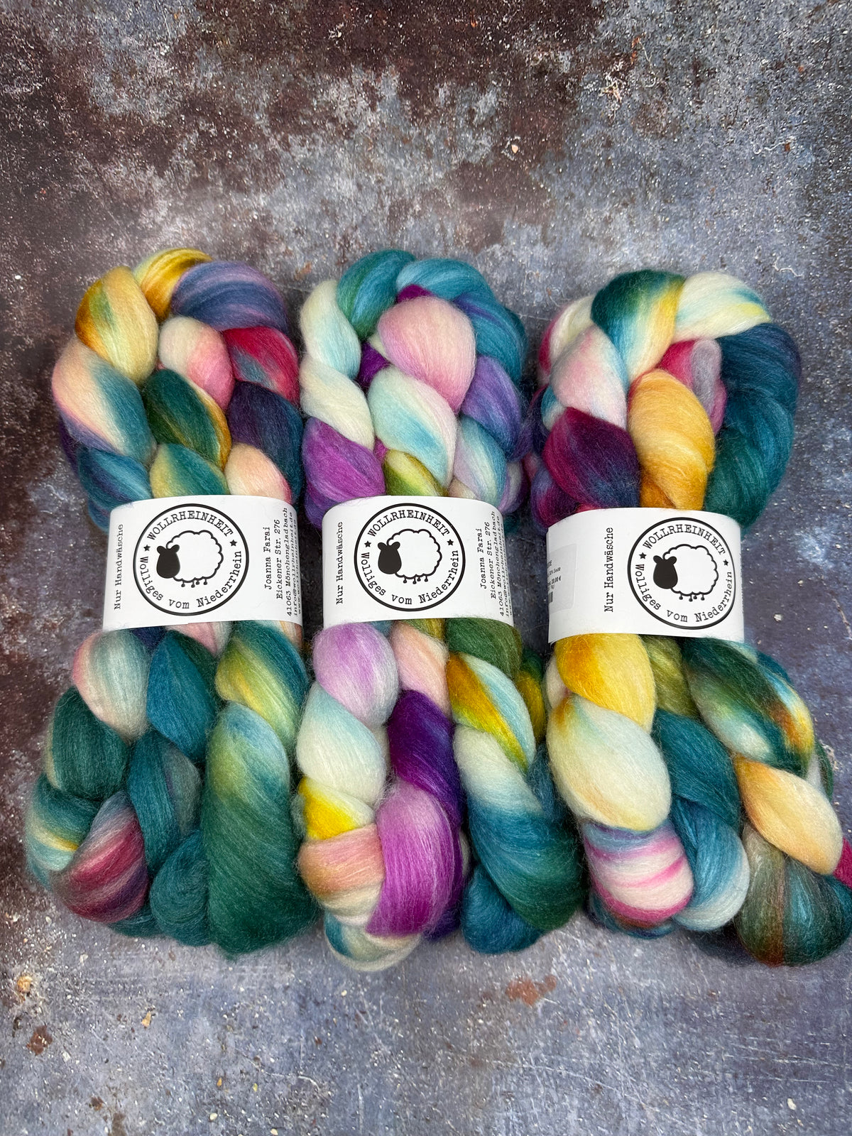 Handgefärbte Spinnfaser Merino Tussahseide FUN LIGHT