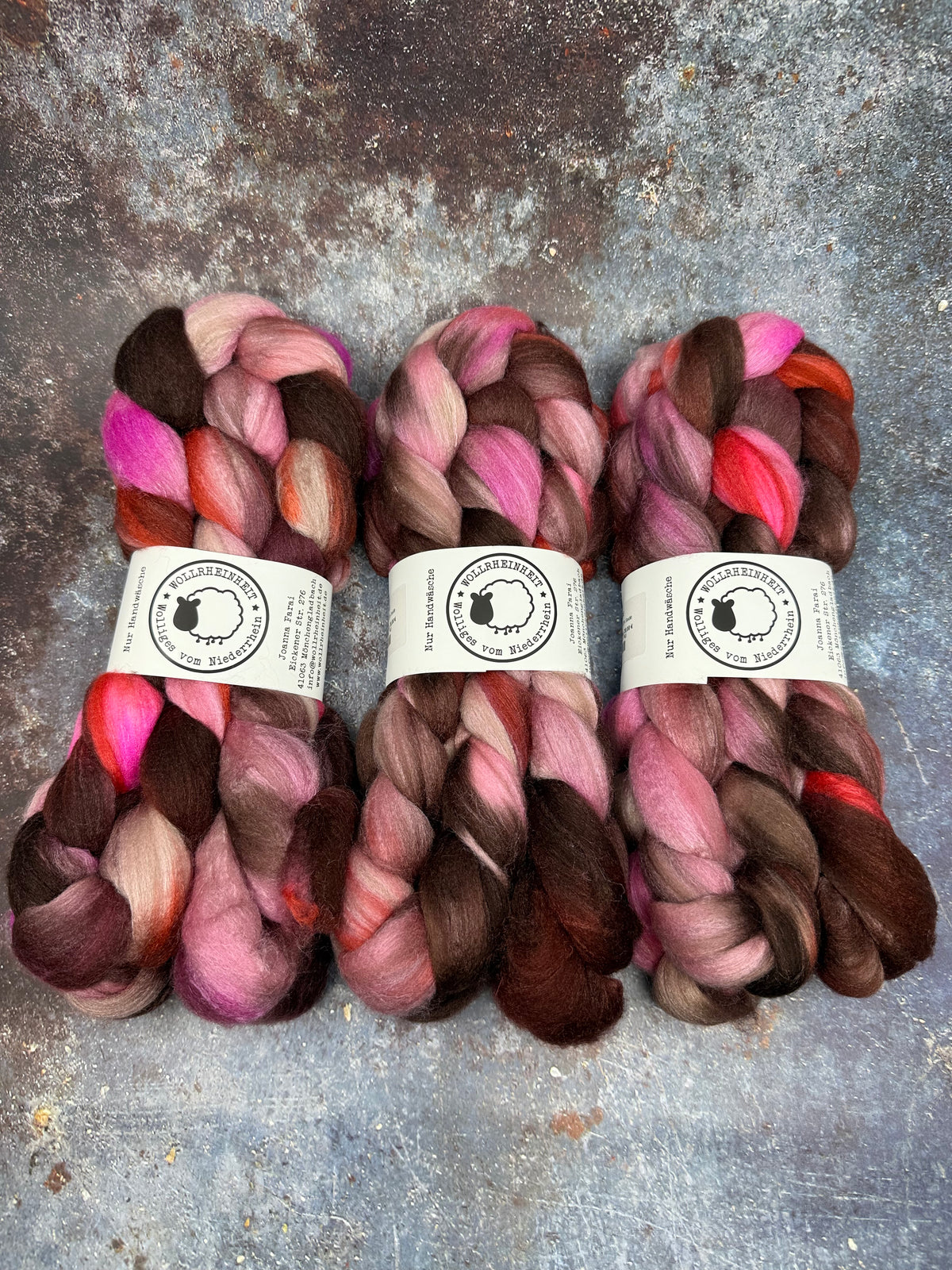 Handgefärbte Spinnfaser Merino Tussahseide BERRY