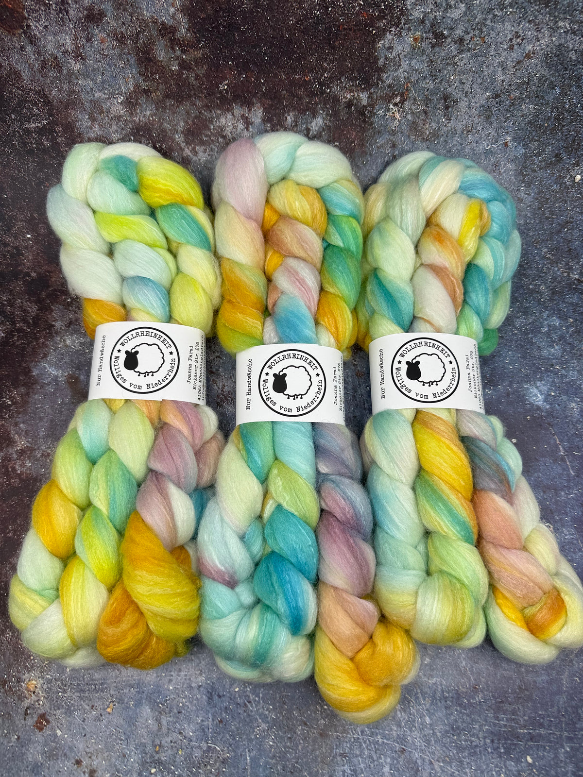 Handgefärbte Spinnfaser Merino Alpaka Tussahseide TAG AM MEER