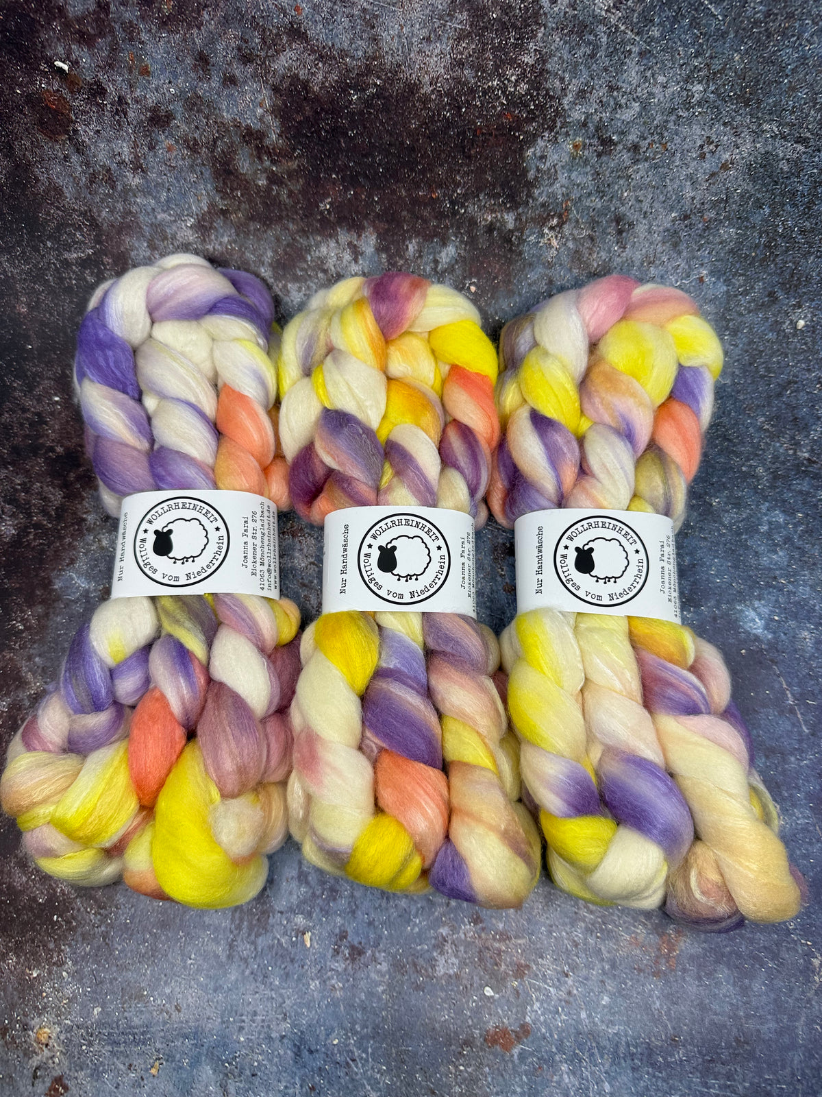 Handgefärbte Spinnfaser Merino Alpaka Tussahseide SUMMER TIME